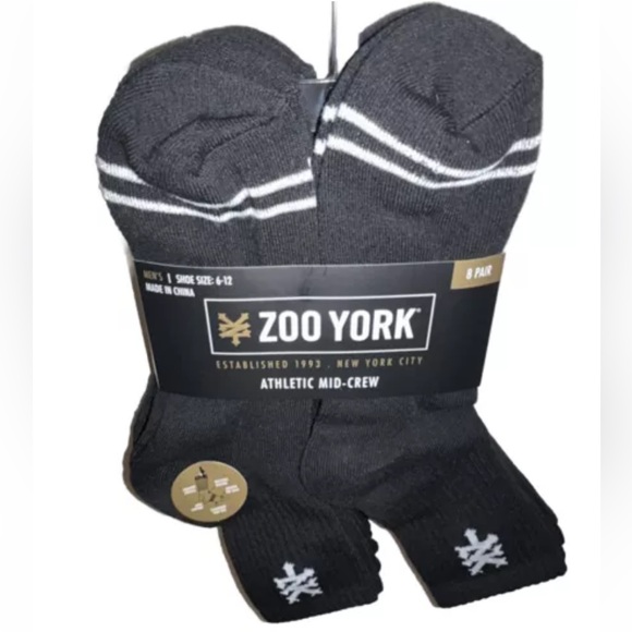 Zoo York Mid Crew Socks 8 Pair Men 6-12 Black White w Logo Skate Ride ZY NY NEW! - Picture 12 of 12